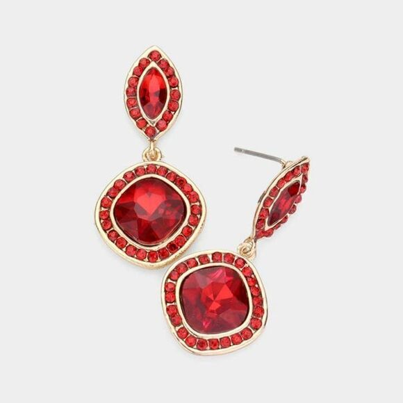 Marquise & Square Red Crystal Evening Earrings - Picture 1 of 5